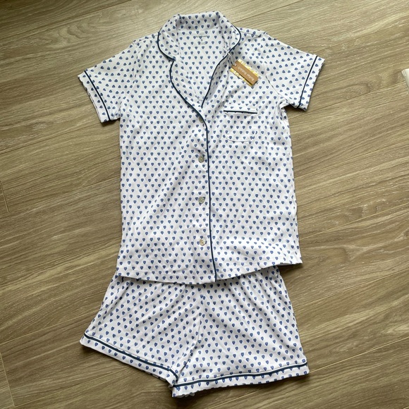 NWT Roller Rabbit Women’s Blue Hearts Polo Pajamas Set Sz S 100% Cotton - Picture 11 of 14